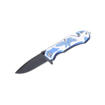Eagle Design Handle Spring Assist Knife 4.5" Closed Blue